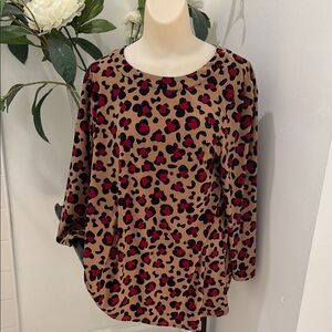 Anne Klein Red 3/4 Sleeve Boxy Blouse